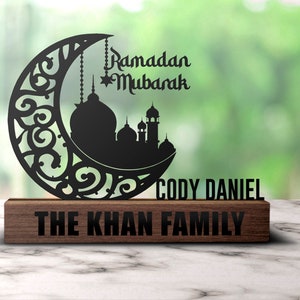 Placa de nombre de escritorio con decoración de Ramadán personalizada, cuña, regalo de Ramadán personalizado, placa de nombre, letrero de oficina, estante de mesa, placa decorativa de Ramadán Mubarak