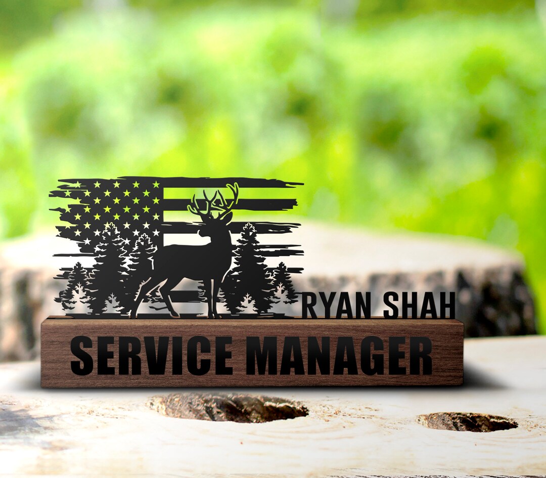 Custom Deer Hunting Desk Name Plate Wedge Personalized Hunter Nameplate