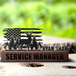 Custom Deer Hunting Desk Name Plate Wedge Personalized Hunter Nameplate Executive Office Sign Company Shelf Tabletop Antler Plaque Decor