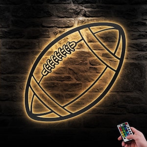 Boy American Football Ball Metal Wall Art LED Light Girl Player Lover Sign Home Decor Kid Nursery Decoration Man Cave Housewarming Birthday