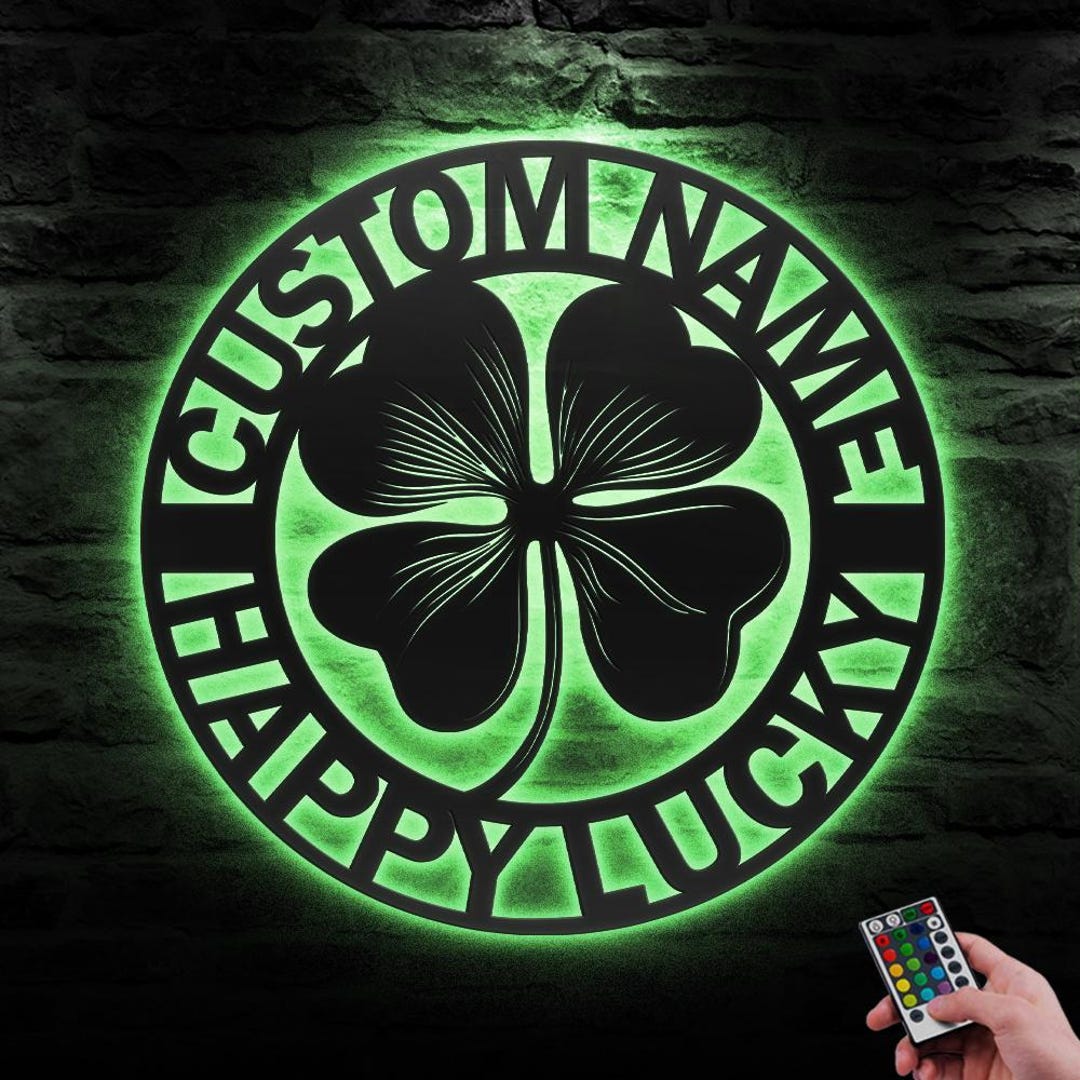 Custom Four Leaf Clover Metal Wall Art LED Light Personalized St ...