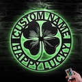 Custom Four Leaf Clover Metal Wall Art LED Light Personalized St Patricks Day Name Sign Home Decor Shamrock Lucky Irish Decoration Birthday