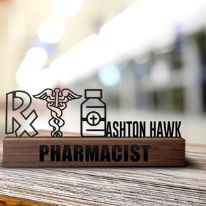 Custom Pharmacy Desk Name Plate Wedge Personalized Pharmacist Nameplate Office Sign Company Shelf Tabletop Plaque Drugstore Decor Gifts image 2
