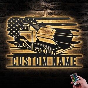 Benutzerdefinierte US Asphalt Fertiger LKW Fahrer Metall Wand Kunst LED Licht Personalisierte Fertiger Maschine Name Schild Wohnkultur schwere Ausrüstung Dekoration