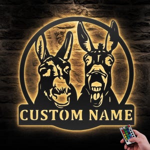 Custom Funny Two Donkey Farmhouse Metal Wall Art LED Light Personalized Cute Donkey Farm Name Sign Home Decor Donkey Barn Nursery Decoration