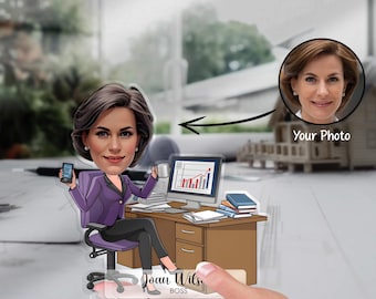 Custom Boss Lady Figurine Trinket Caricature Portrait Desk Name Plate Personalized 3D Acrylic Gift for Female Manager, CEO, Business Woman