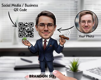 Custom QR Code Sign Acrylic Figurine Portrait from Photo Social Media Payment Display Personalized Desk Name Plate Leader Boss Office Gift