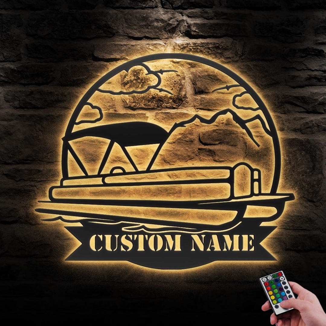 Custom Pontoon Lake House Metal Wall Art LED Light Personalized Boat ...