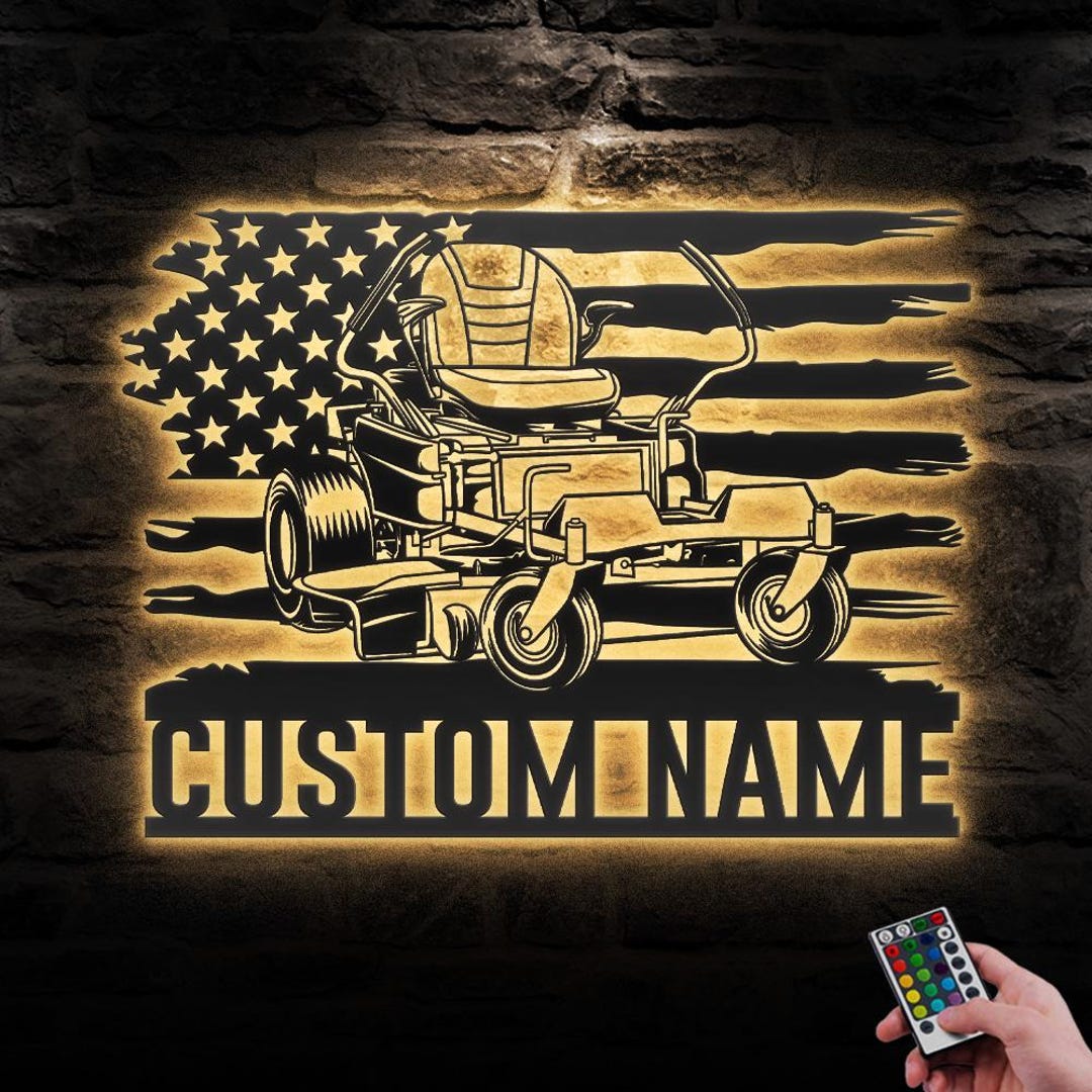 Custom US Lawn Mower Driver Metal Wall Art LED Light Personalized Zero ...