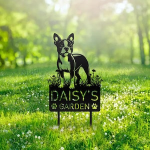 Custom Boston Terrier Dog Metal Memorial Garden Stake Personalized Pet Grave Marker Name Sign Remembrance Stake Decor Sympathy Dog Loss