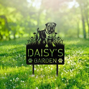 Custom English Bulldog Dog Metal Memorial Garden Stake Personalized Pet Grave Marker Name Sign Remembrance Stake Decor Sympathy Dog Loss