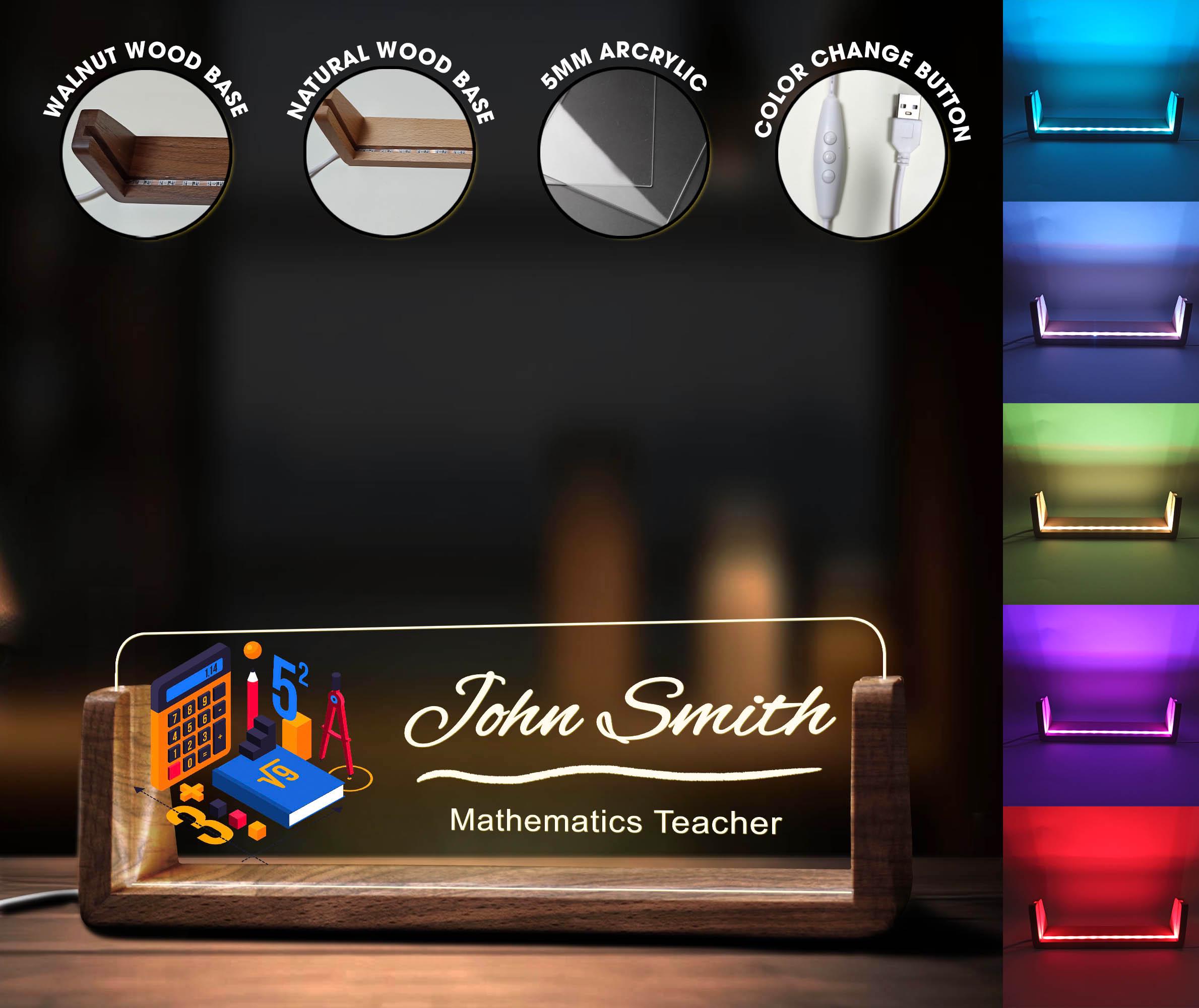 Custom Math Teacher Desk Name Plate Personalized Mathematics LED Light ...