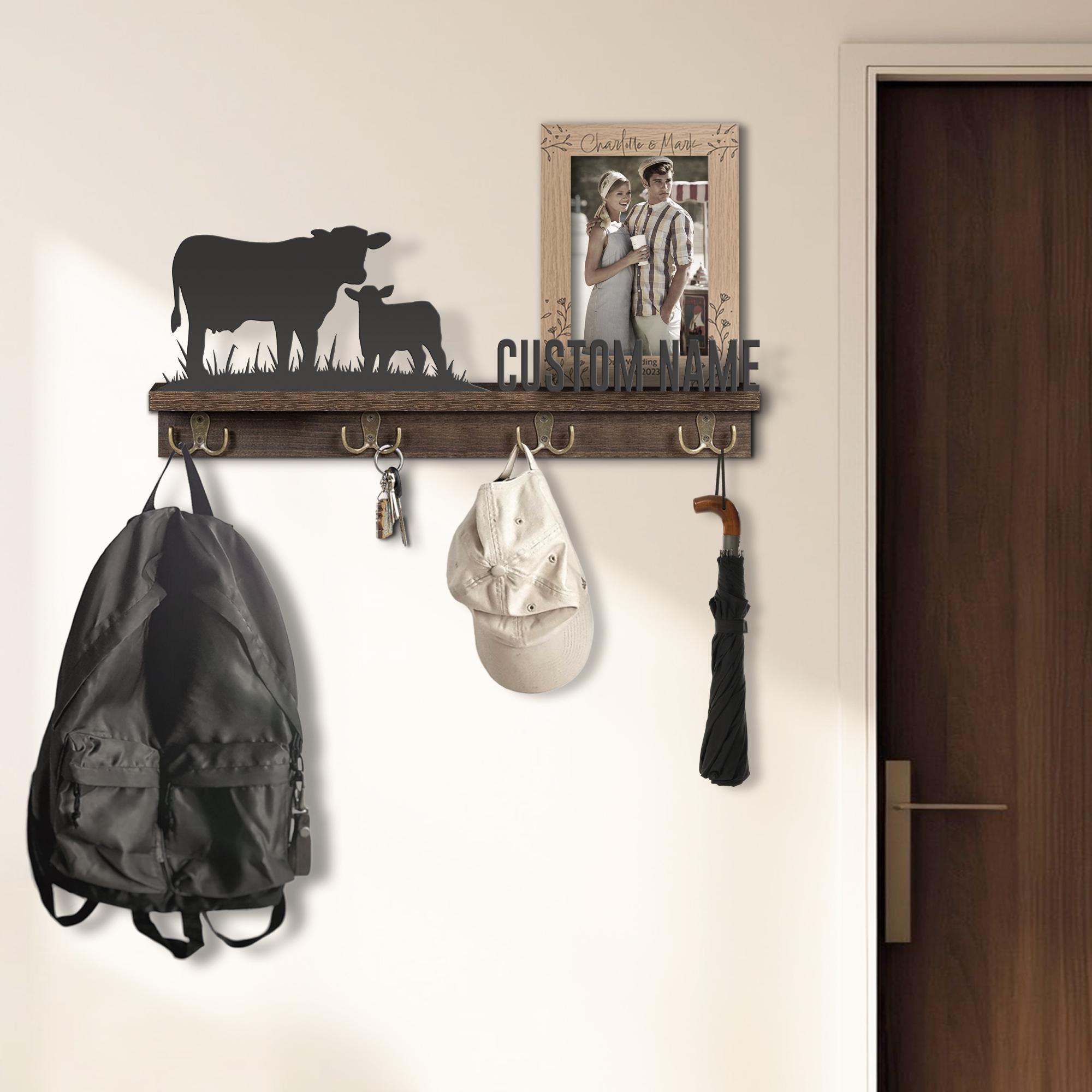 Cow Letter Rack Custom Dairy Cow Wooden Metal Floating Shelf With Hooks Personalized ...
