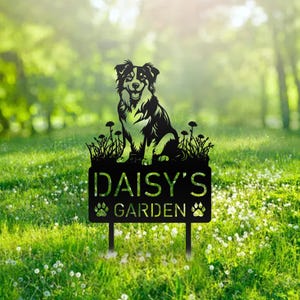 Custom Australian Shepherd Dog Metal Memorial Garden Stake Personalized Pet Grave Marker Name Sign Remembrance Stake Decor Dog Loss Gift
