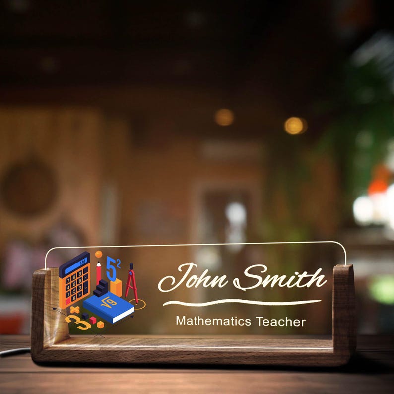 Custom Math Teacher Desk Name Plate Personalized Mathematics LED Light ...