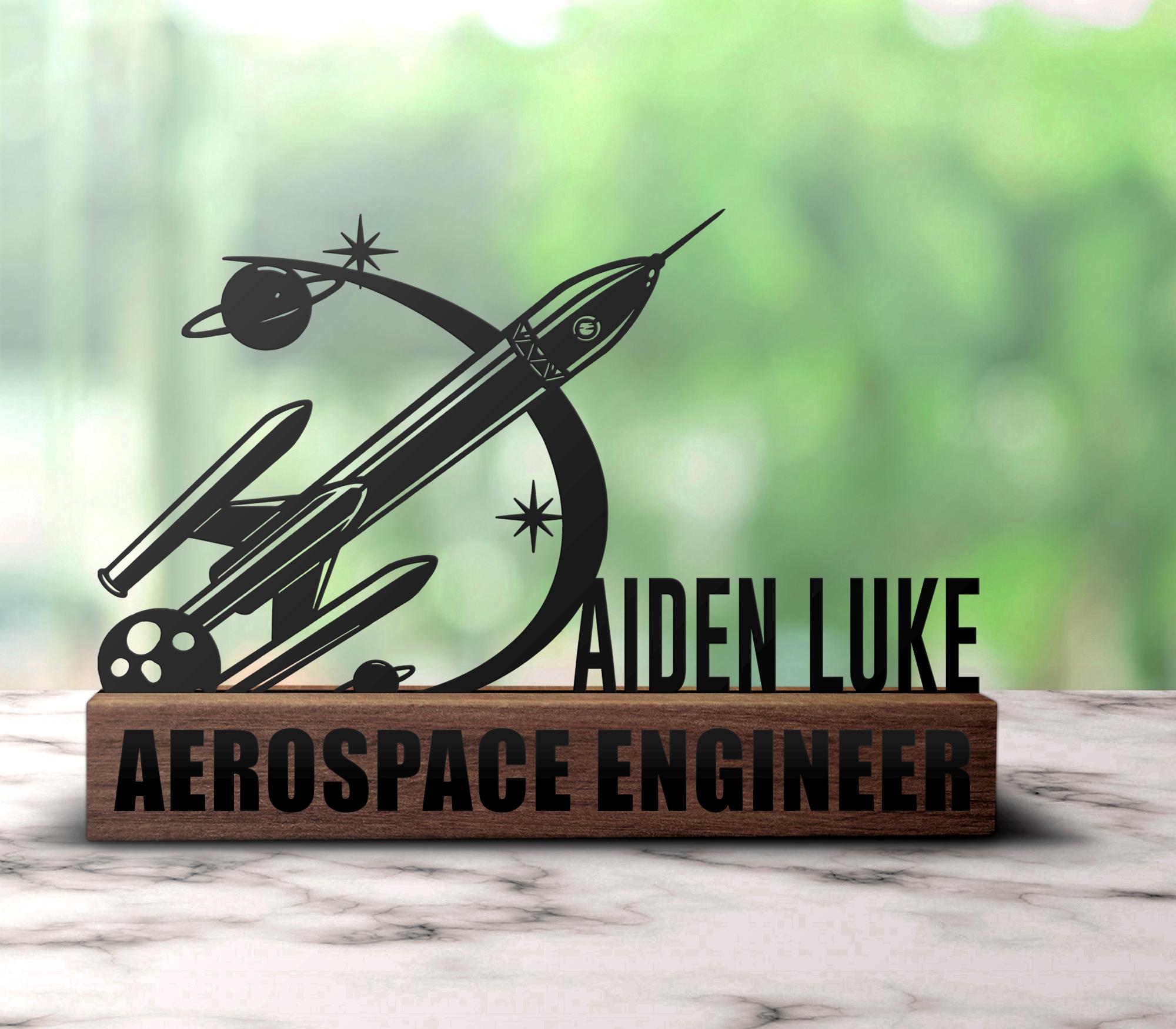 Custom Aerospace Engineer Desk Name Plate Wedge Personalized Spaceship ...