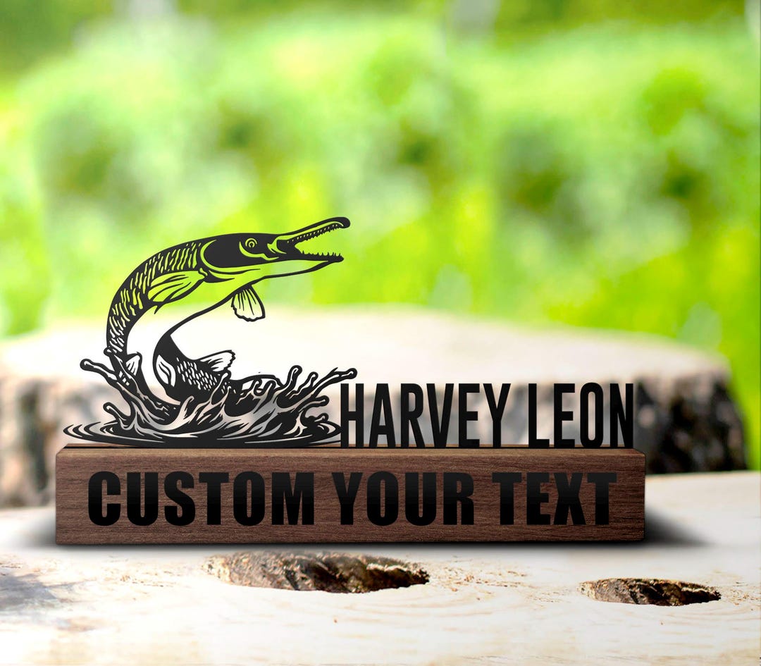 Custom Alligator Gar Fish Desk Name Plate Wedge Personalized Fisher ...