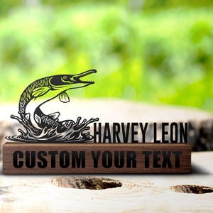 Custom Alligator Gar Fish Desk Name Plate Wedge Personalized Fisher Nameplate Executive Office Sign Company Shelf Tabletop Fishing Decor