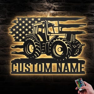 Custom Farm Tractor Driver Metal Wall Art LED Light Personalized Farm Truck Name Sign Home Decor Man Cave Decoration Farmer Birthday
