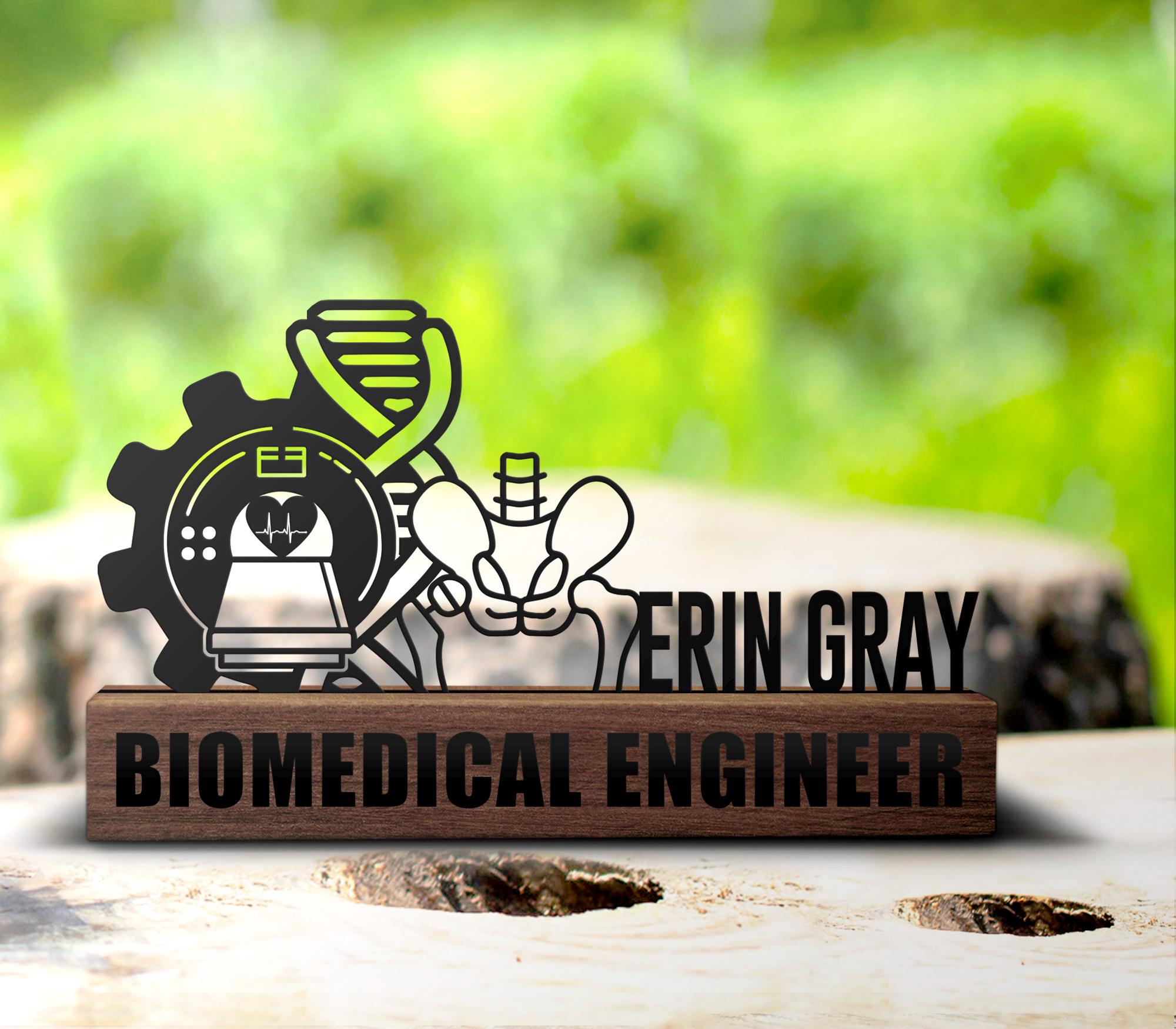 Custom Biomedical Engineer Desk Name Plate Wedge Personalized Biomedical Engineering Gift Office Accessories Tabletop Decor Wood Sign Plaque