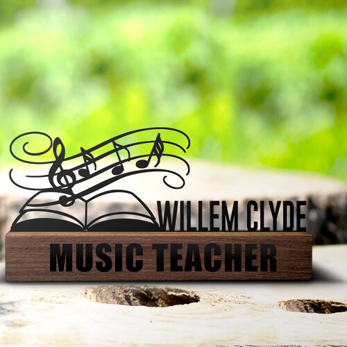 Custom Music Teacher Gift Desk Name Plate Wedge Personalized Nameplate Office School Sign Shelf Tabletop Teacher Appreciation Plaque Decor