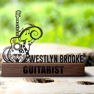 Custom Acoustic Guitar Player Line Art Desk Name Plate Wedge Personalized Guitarist Musician Nameplate Office Sign Plaque Decor Gift