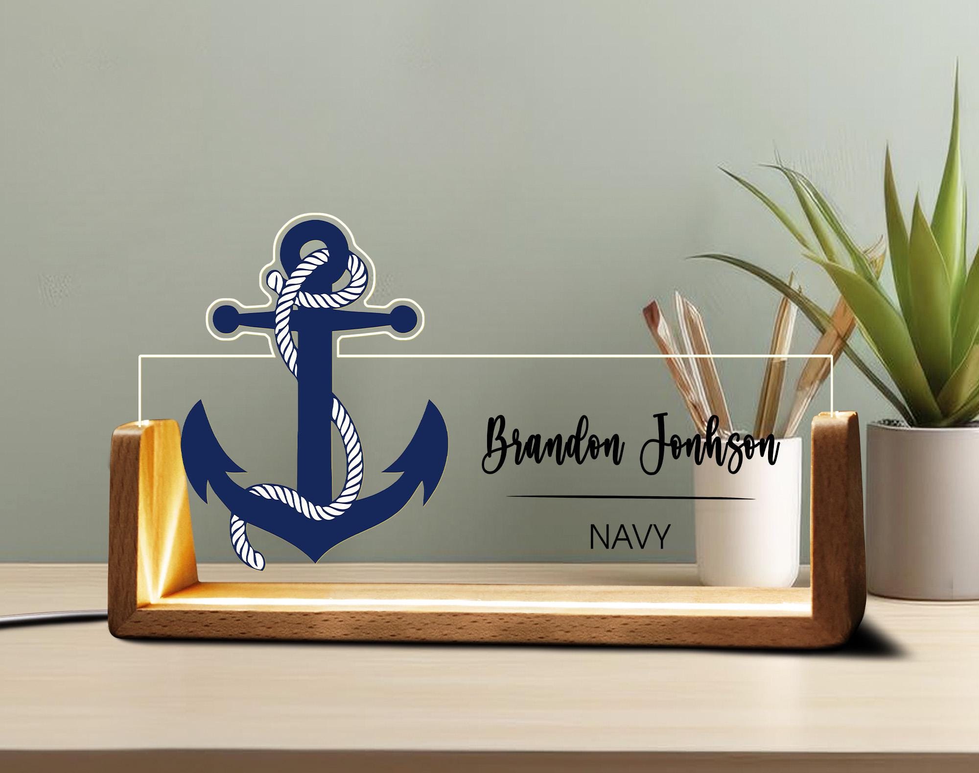 US NAVY 懐中電灯&ネームプレート Custom Navy Sailor Desk Name Plate Personalized Mariner Military