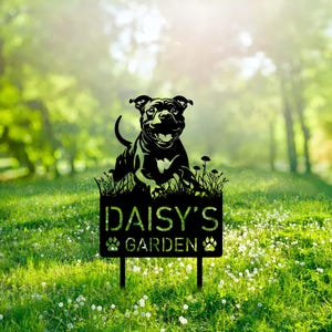 Custom American Staffordshire Terrier Metal Memorial Garden Stake Personalized Pet Grave Marker Name Sign Remembrance Stake Decor Dog Loss