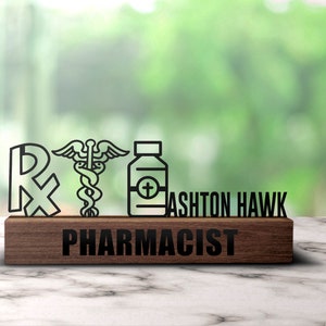 Custom Pharmacy Desk Name Plate Wedge Personalized Pharmacist Nameplate Office Sign Company Shelf Tabletop Plaque Drugstore Decor Gifts image 3
