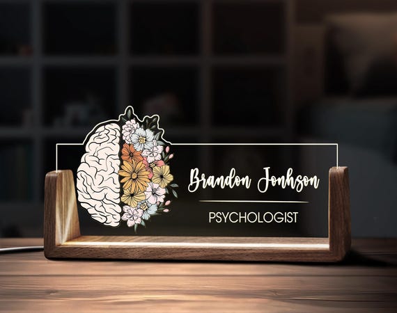 Custom Psychologist Desk Name Plate Personalized Neurologist Psychology Gift Acrylic Wooden Lamp LED Light Office Accessories Tabletop Decor