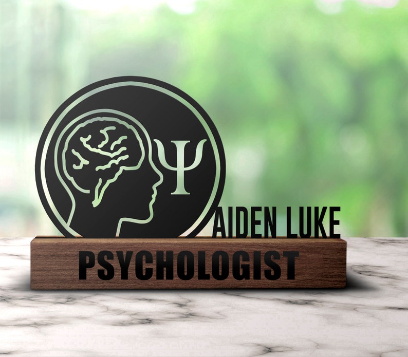 Custom Psychologist Desk Name Plate Wedge Personalized Psychology Professor Nameplate Office Company Sign Plaque Graduation Gifts Decor image 3