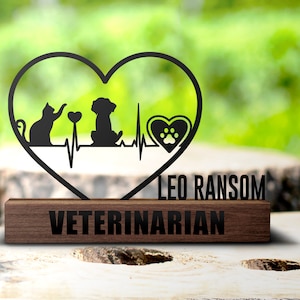 Benutzerdefinierte Tierarzt Schreibtisch Namensschild Keil Personalisierte Vet Tech Typenschild Büroschild Regal Tabletop Zukunft Veterinär Dogtor Plaque Dekor