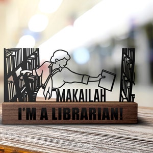 Custom Librarian Desk Name Plate Wedge Personalized Library Nameplate Office Sign Company Shelf Tabletop Book Lover Gift Plaque Decor