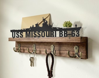 Custom US Navy Warships Wooden Shelf Metal Wall Art, Personalized Battleship Sign, Navy Veterans Men Dad Gift, Key Hook Holder, Home Decor