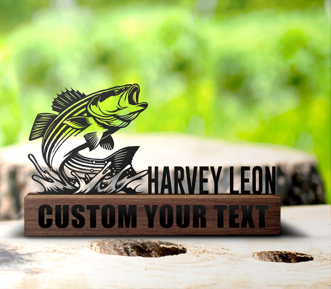 Custom Striped Bass Fish Desk Name Plate Wedge Personalized Fisher ...