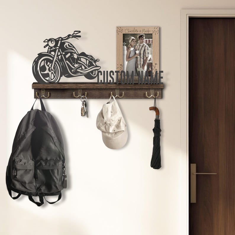 Old Motorcycle Book Rack Custom Motorcycle Wooden Floating Shelf Metal Wall Art Sign ...