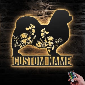 Custom FLoral Tibetan Spaniel Metal Wall Art LED Light Personalized WildFlower Dog Name Sign Home Decor Pet Animal Decoration Birthday Gift