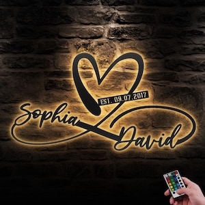 Custom Name And Date Metal Wall Art LED Light Personalized Heart And Infinity Name Sign Home Decor Wedding Love Valentine Day Decoration