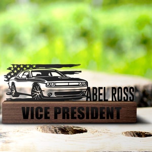 Custom Classic Muscle Car Desk Name Plate Wedge,Personalized US Garage Nameplate Office Sign Mechanic Repair Plaque Decor Repairman Gift