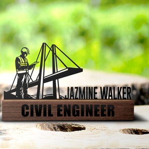 Custom Civil Engineer Desk Name Plate Wedge Personalized Construction Engineering Nameplate Office Sign Contractor Gift Plaque Decor