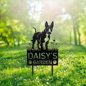 Custom Miniature Bull Terrier Metal Memorial Garden Stake Personalized Pet Grave Marker Name Sign Remembrance Stake Decor Sympathy Dog Loss