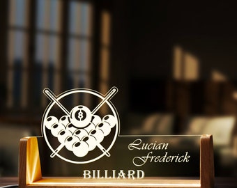 Custom Billiard Desk Name Plate Personalized Snooker Player LED Light Wooden Base Acrylic  Office Accessories Wood Name Sign Decor Gift