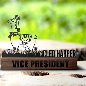 Custom Llama Desk Name Plate Wedge, Personalized Alpaca Farmhouse Nameplate Office Sign Company Shelf Tabletop Plaque Farm Life Gifts Decor