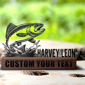 Custom Salmon Fish Desk Name Plate Wedge Personalized Fisher Nameplate Executive Office Sign Company Shelf Tabletop Fishing Decor Christmas
