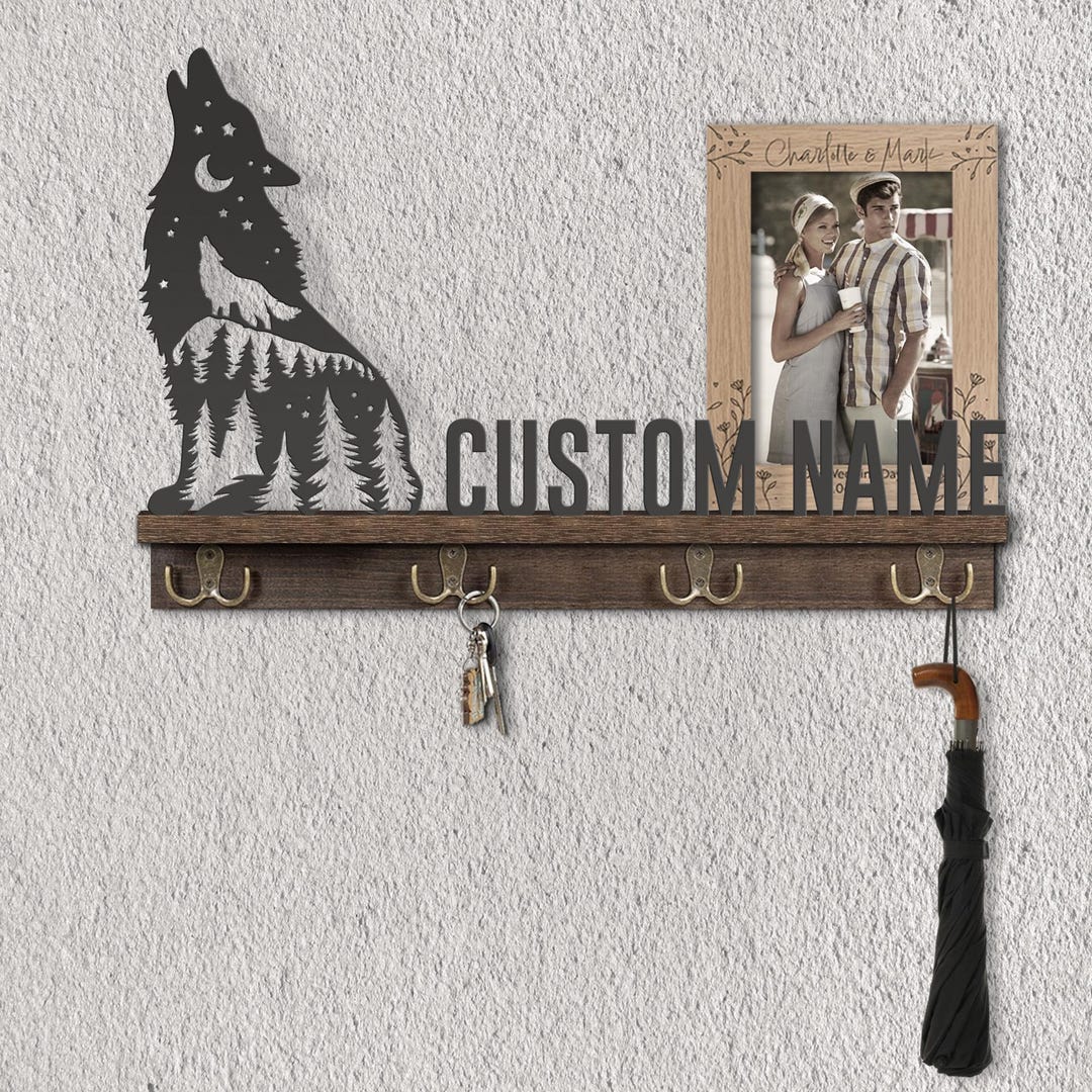 Custom Howling Wolf Wooden Floating Shelf Metal Wall Art Sign ...