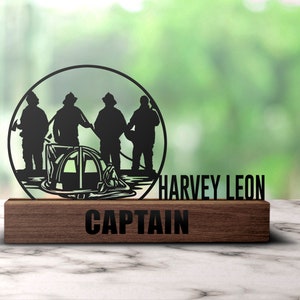 Custom Firefighter Desk Name Plate Wedge Personalized Fireman Nameplate Executive Office Sign Shelf Tabletop Fire Department Plaque Decor