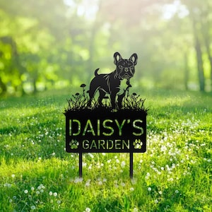 Custom French Bulldog Frenchie Dog Metal Memorial Garden Stake Personalized Pet Grave Marker Name Sign Remembrance Stake Decor Dog Loss Gift