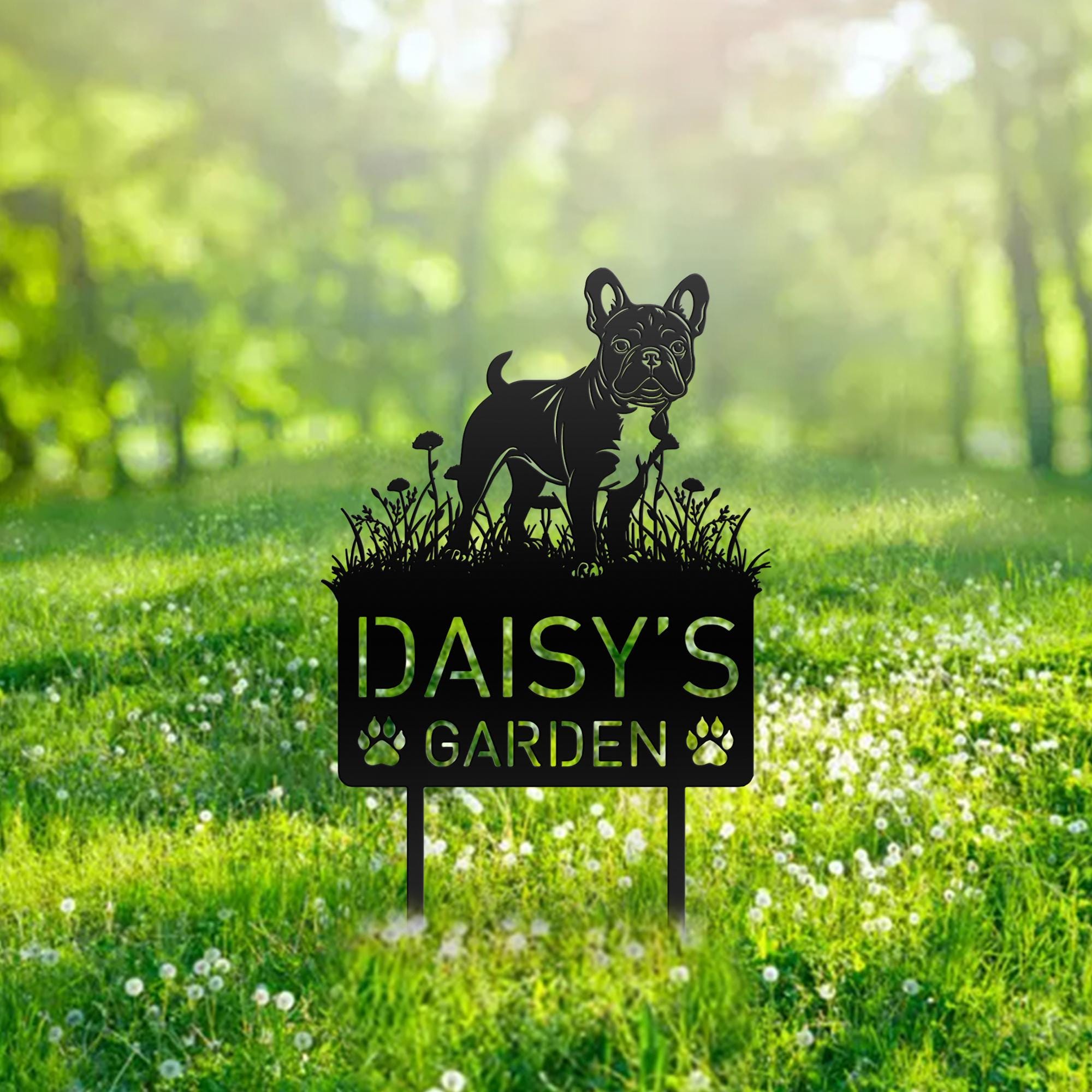 Custom French Bulldog Memorial Garden Stake – Personalized Pet Headstone For Dogs, Grave Marker Outdoor | Laser-Engraved Metal, Weatherproof, Remembrance Plaque