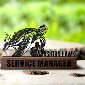 Custom Turtle Desk Name Plate Wedge, Personalized Sea Turtle Nameplate Office Sign Company Shelf Tabletop Plaque Turtle Gifts Decor