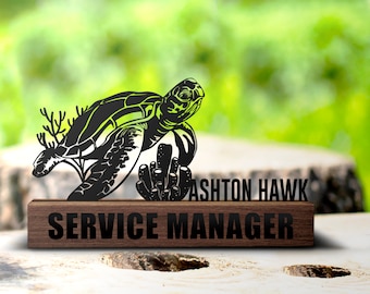 Custom Turtle Desk Name Plate Wedge, Personalized Sea Turtle Nameplate Office Sign Company Shelf Tabletop Plaque Turtle Gifts Decor